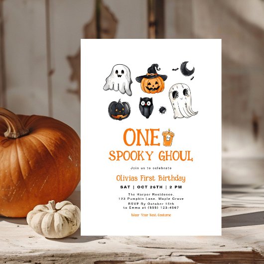 Spooky One Ghoul Halloween Eerste Verjaardag Kaart