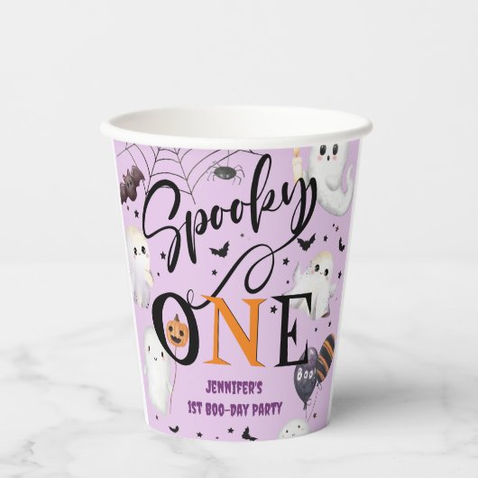 Spooky One Girl Paarse Halloween 1e Verjaardag Papieren Bekers (Voorkant)