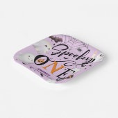 Spooky One Girl Paarse Halloween 1e Verjaardag Papieren Bordje (Gebogen)