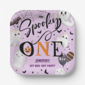 Spooky One Girl Paarse Halloween 1e Verjaardag Papieren Bordje (Voorkant)