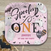 Spooky One Girl Pink Halloween 1e verjaardag Papieren Bordje
