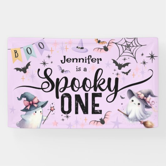 Spooky One Girl Schattige Ghost Halloween 1st Birt Spandoek (Horizontaal)