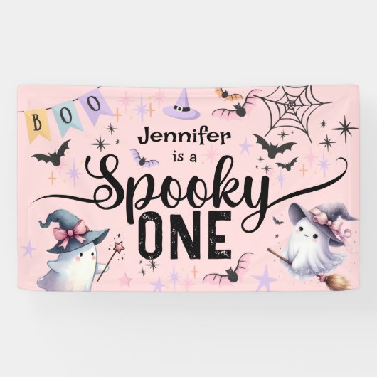 Spooky One Girl Schattige Ghost Halloween 1st Birt Spandoek (Horizontaal)