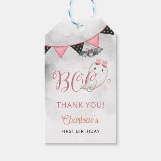 Spooky One Girl's Eerste Verjaardagsgunst Cadeaulabel (Voorkant)