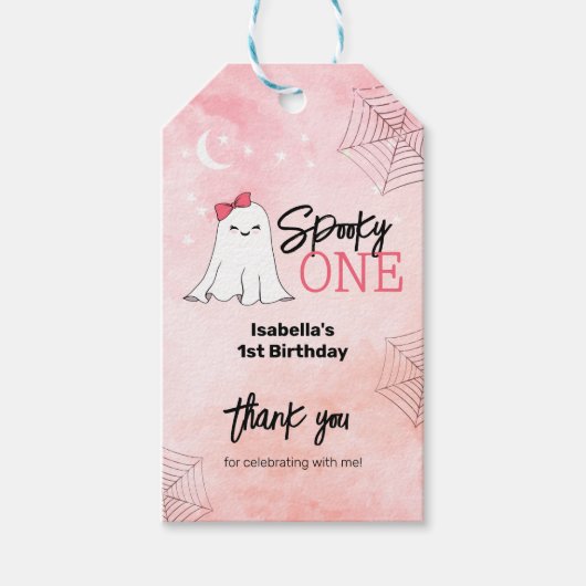 Spooky One Girly 1st Birthday Favoriet Bedankt Cadeaulabel (Voorkant)