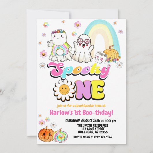 Spooky One Groovy Ghost Halloween 1e Verjaardag Kaart (Voorkant)