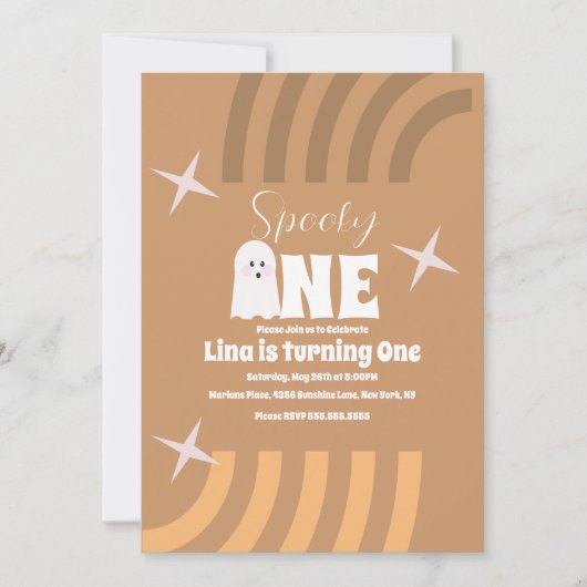 Spooky One Groovy Ghost Halloween Birthday Brown Kaart (Voorkant)