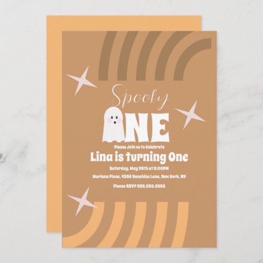 Spooky One Groovy Ghost Halloween Birthday Brown Kaart (Voorkant / Achterkant)