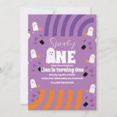 Spooky One Groovy Ghost Halloween Birthday Paars Kaart (Voorkant)