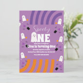 Spooky One Groovy Ghost Halloween Birthday Paars Kaart (Staand voorkant)