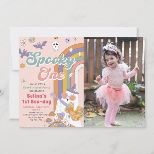 Spooky One Groovy Halloween 1e Verjaardag Foto Kaart (Voorkant)