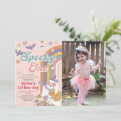 Spooky One Groovy Halloween 1e Verjaardag Foto Kaart (Staand voorkant)