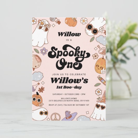 Spooky One Groovy Halloween 1e verjaardag Kaart (Staand voorkant)