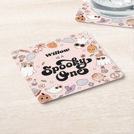 Spooky One Groovy Halloween 1e verjaardag Kartonnen Onderzetters (Schuin)
