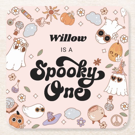 Spooky One Groovy Halloween 1e verjaardag Kartonnen Onderzetters (Voorkant)