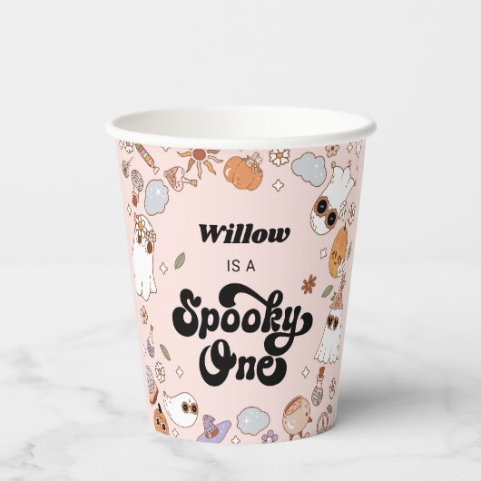 Spooky One Groovy Halloween 1e verjaardag Papieren Bekers (Achterkant)