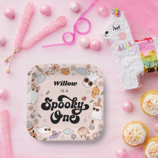 Spooky One Groovy Halloween 1e verjaardag Papieren Bordje (Feest)