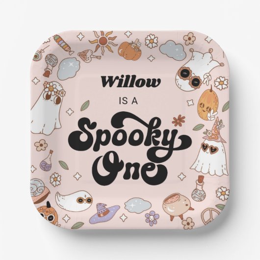 Spooky One Groovy Halloween 1e verjaardag Papieren Bordje (Voorkant)