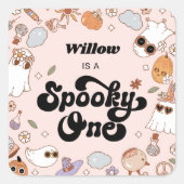 Spooky One Groovy Halloween 1e verjaardag Vierkante Sticker (Voorkant)