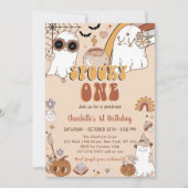 Spooky One Groovy Halloween 1e verjaardagsfeestje Kaart (Voorkant)