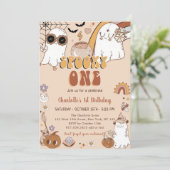 Spooky One Groovy Halloween 1e verjaardagsfeestje Kaart (Staand voorkant)