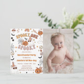 Spooky One Groovy Halloween Leuke Verjaardag Foto Kaart (Staand voorkant)