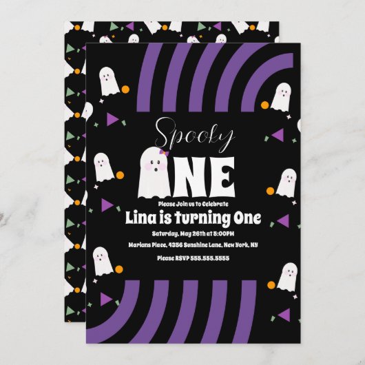 Spooky One Groovy Letters Halloween Birthday Kaart (Voorkant / Achterkant)