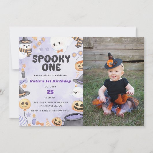 Spooky One Halloween 1e verjaardag Party Foto Kaart (Voorkant)