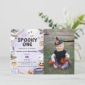 Spooky One Halloween 1e verjaardag Party Foto Kaart (Staand voorkant)