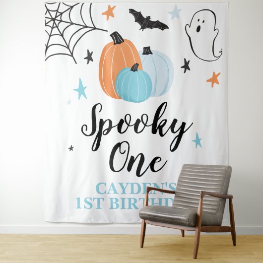 Spooky One Halloween 1e Verjaardag Pompoenen Wandkleed (In situ)