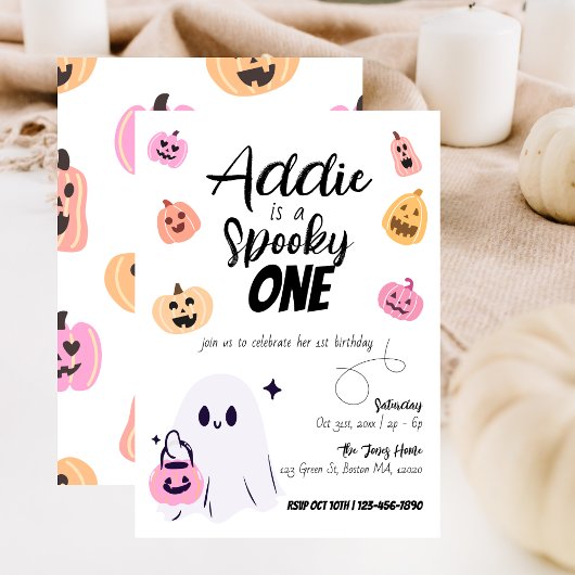 Spooky One | Halloween 1e verjaardag | Roze pompoe Kaart