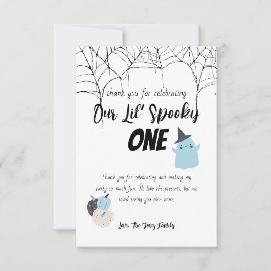 Spooky One | Halloween 1e verjaardag | Spooky Blue Bedankkaart (Voorkant)
