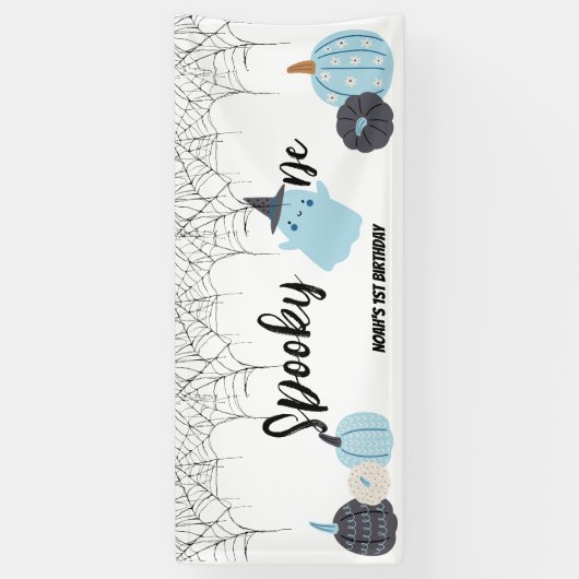 Spooky One | Halloween 1e verjaardag | Spooky Blue Spandoek (Verticaal)