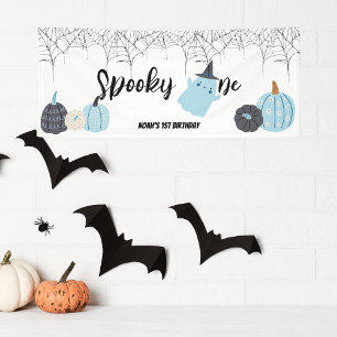 Spooky One   Halloween 1e verjaardag   Spooky Blue Spandoek