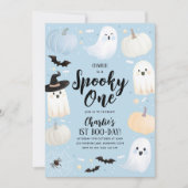 Spooky One Halloween 1st Birthday Boy Blue Ghost Kaart (Voorkant)