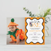 Spooky One Halloween 1st Birthday Foto Kaart (Staand voorkant)