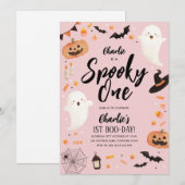 Spooky One Halloween 1st Birthday Girl Pink Ghost Kaart (Voorkant / Achterkant)