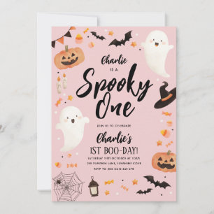 Spooky One Halloween 1st Birthday Girl Pink Ghost Kaart