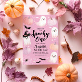 Spooky One Halloween 1st Birthday Girl Pink Ghost Kaart