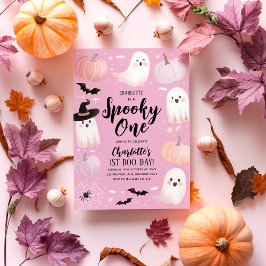 Spooky One Halloween 1st Birthday Girl Pink Ghost Kaart