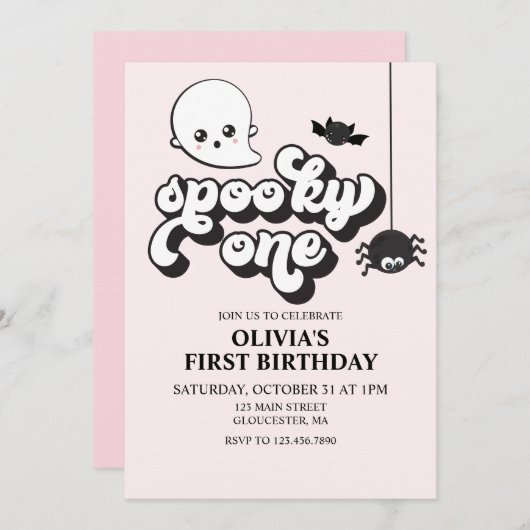 Spooky One Halloween 1st Birthday Invitation Kaart (Voorkant / Achterkant)
