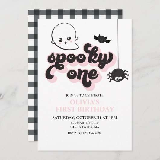 Spooky One Halloween 1st Birthday Invitation Kaart (Voorkant / Achterkant)
