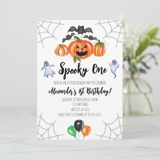 Spooky One Halloween 1st Birthday Invitation Kaart (Staand voorkant)