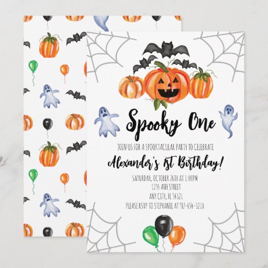 Spooky One Halloween 1st Birthday Invitation Kaart (Voorkant / Achterkant)