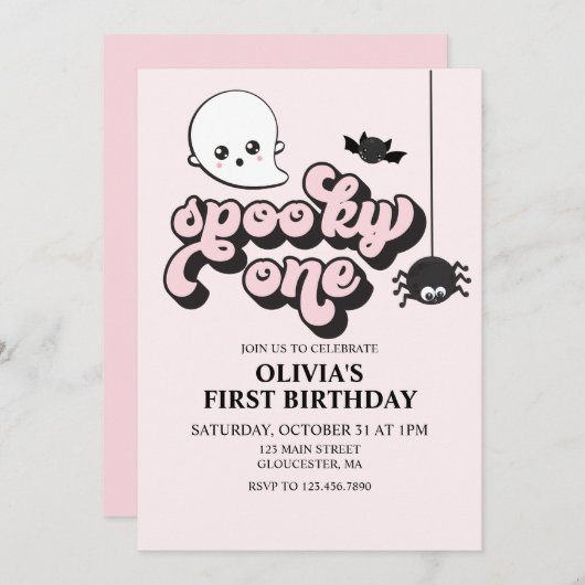 Spooky One Halloween 1st Birthday Invitation Kaart (Voorkant / Achterkant)