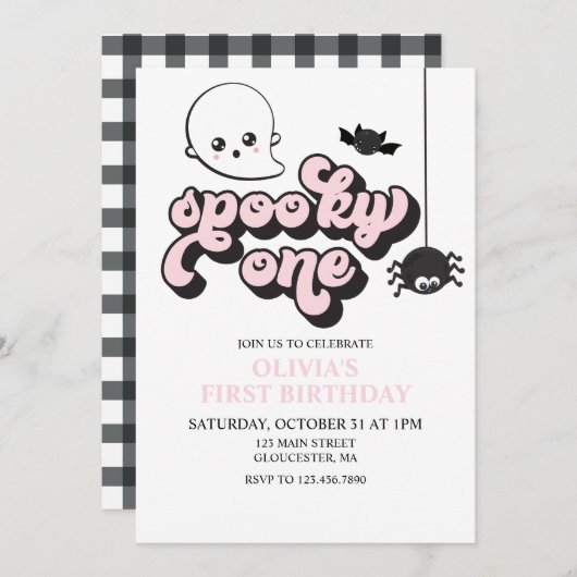 Spooky One Halloween 1st Birthday Invitation Kaart (Voorkant / Achterkant)