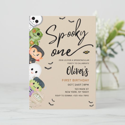 Spooky One Halloween 1st Birthday Invitation Kaart (Staand voorkant)