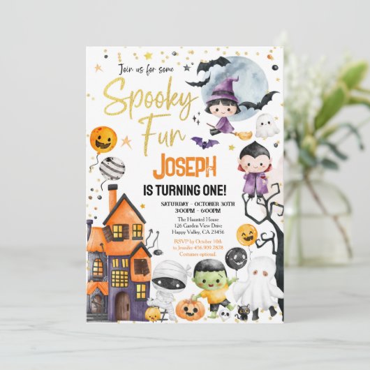 Spooky One Halloween 1st Birthday Kostuumfeest Kaart (Staand voorkant)