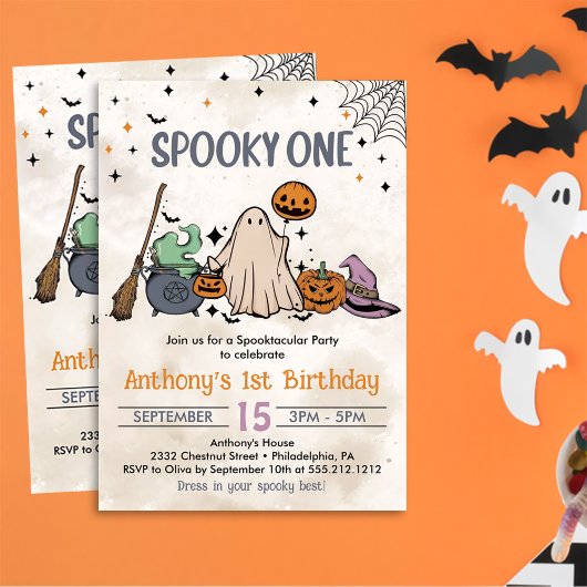 Spooky One Halloween 1st Birthday Party Invitation Kaart