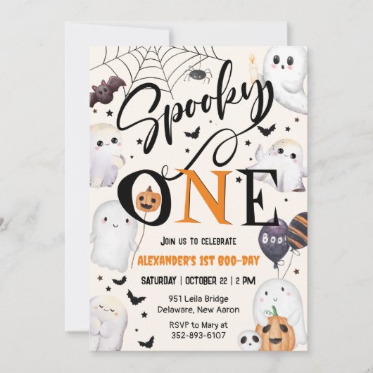 Spooky One Halloween 1st Birthday Party Schattige  Kaart (Voorkant)